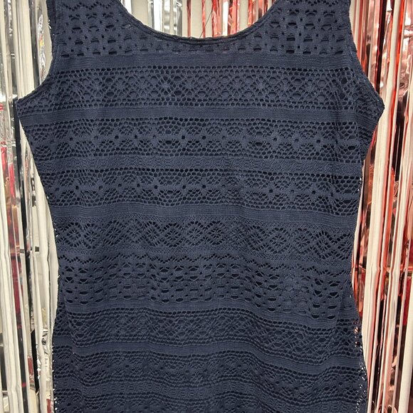Garage Lace Dress Women Size Large L Navy Blue Party Cocktail 1/2 Back Zipper - Picture 2 of 9